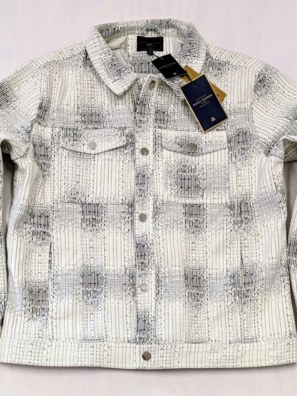 Marc Asher Men's Shirt Jacket Black Gray Plaid Geometric Button Up NWT Size L